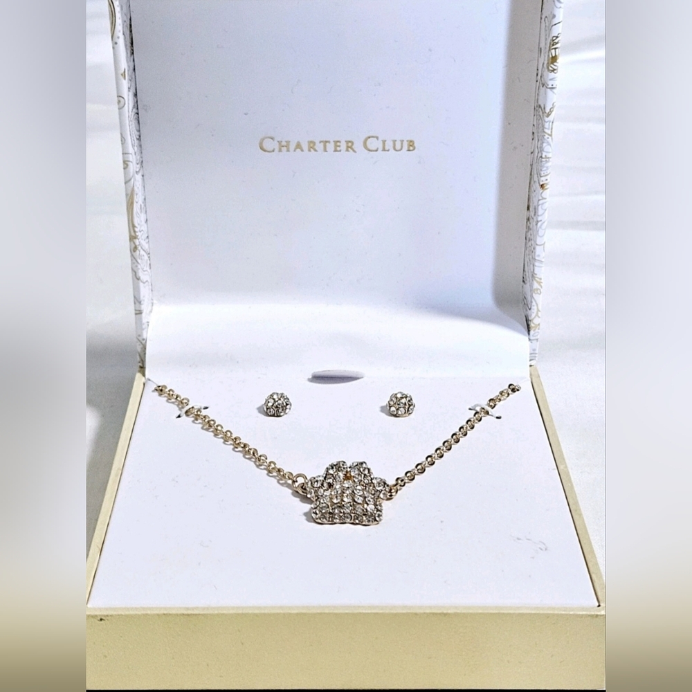 Charter Club Gold-Tone Paw Print Necklace and Earring Set
